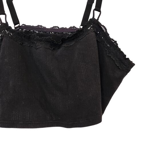 Aerie True Black Stretch Unpadded Pointelle Lace Trim Longline Bralette Large - Picture 4 of 8